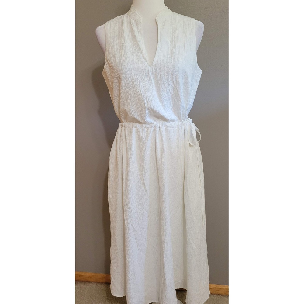 Anne Klein White Drawstring Waist Midi Dress